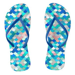 Mermaid Scales, Aqua, Shell Pink, and Cobalt Flip Flops