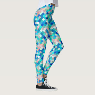 Mermaid Scales, Aqua, Shell Pink, and Cobalt Leggings