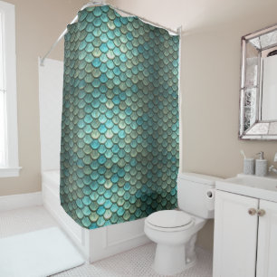 Mermaid Scales Aqua Teal Shower Curtain