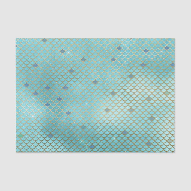 Mermaid Scales Birthday Party Aqua Gold Tissue Paper (Front)
