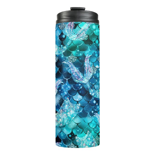 Mermaid Scales Blue Glitter  Thermal Tumbler (Front)