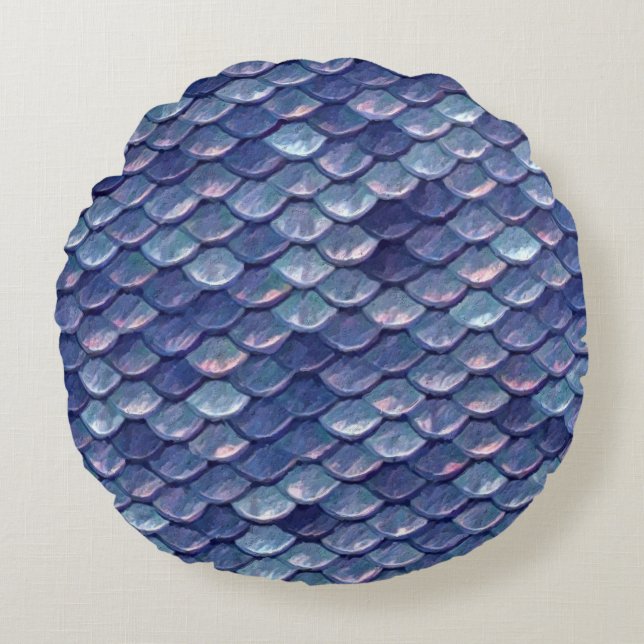 Mermaid Scales Blue round pillow (Front)