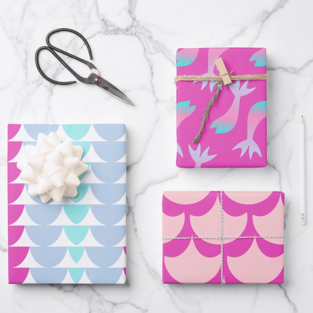 Mermaid Scales Colourful Rainbow Pink Wrapping Paper Sheet (Front)
