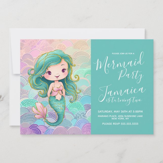 Mermaid Scales Girls Birthday Party Invitation (Front)