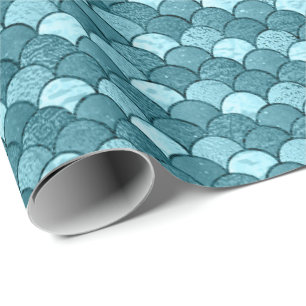 Mermaid Scales Glitter Blue Aqua Water Pas Wrapping Paper