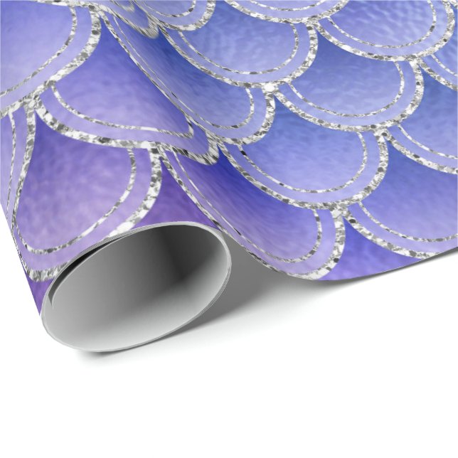 Mermaid Scales Glitter Grey Blue Indigo Purple Wrapping Paper (Roll Corner)