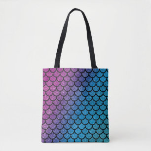 Mermaid scales glitter rainbow tote bag