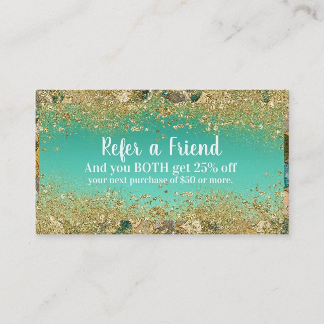 Mermaid Scales Gold Glitter Refer a Friend Referral Card (Front)