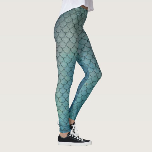Mermaid Scales | Grunge Aqua Blue Leggings (Right)