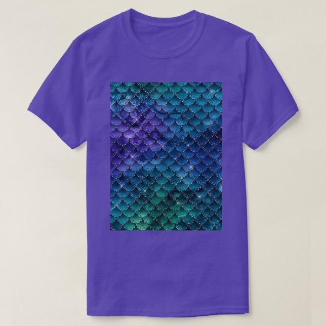 Mermaid Scales in Ombre Shades of Purple Aqua to G T-Shirt (Design Front)