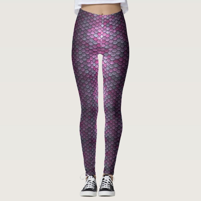 Mermaid Scales Magenta Purple Leggings (Front)