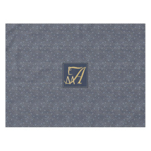 Mermaid Scales Monogram Navy Blue Gold Home Decor Tablecloth