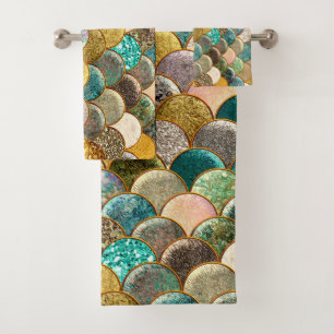 Mermaid Scales Multi Colour Glitter Glam Modern Bath Towel Set
