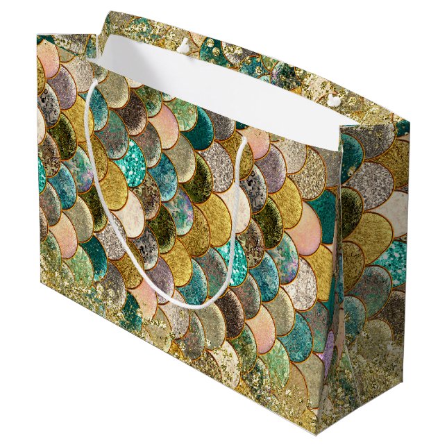 Mermaid Scales Multi Colour Glitter Glam Party Large Gift Bag (Back Angled)