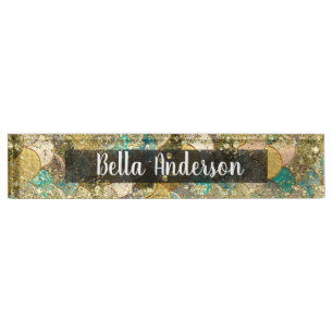 Mermaid Scales Multi Colour Glitter Glam Trendy Nameplate
