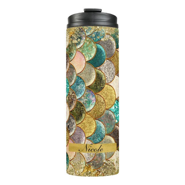Mermaid Scales Multi Colour Glitter Glam Trendy Thermal Tumbler (Front)