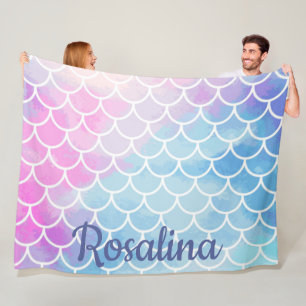 Mermaid Scales Name Girly Fleece Blanket