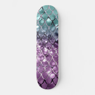 Mermaid Scales on Aqua Purple MERMAID Glitter #2 Skateboard