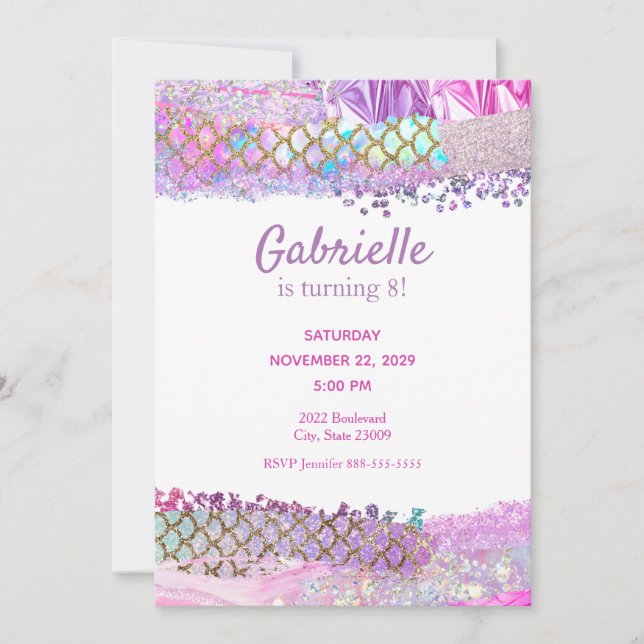Mermaid Scales Pastel Kids Birthday Invitation (Front)