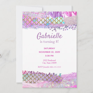 Mermaid Scales Pastel Kids Birthday Invitation