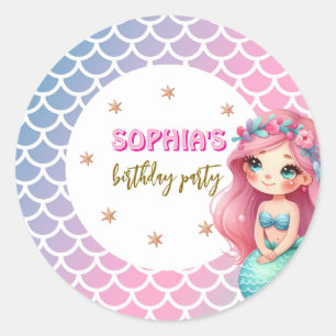 Mermaid scales pattern birthday party classic round sticker