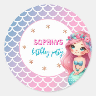 Mermaid scales pattern birthday party classic round sticker