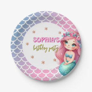 Mermaid scales pattern birthday party Paper Plate