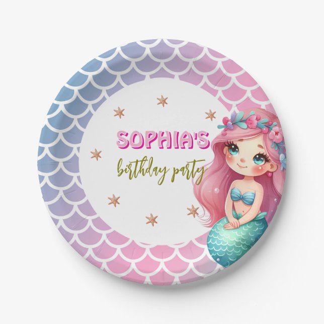 Mermaid scales pattern birthday party Paper Plate (Front)