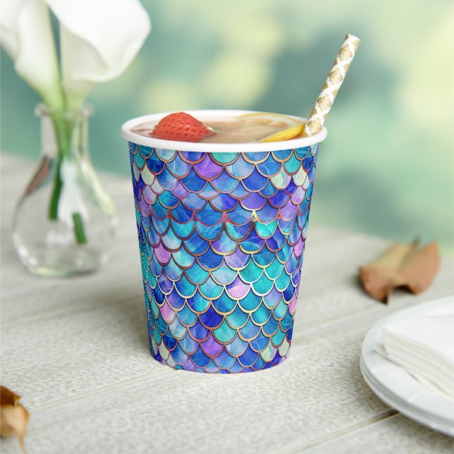 Mermaid Scales Pattern Little Girls Birthday Party Paper Cups (Insitu)