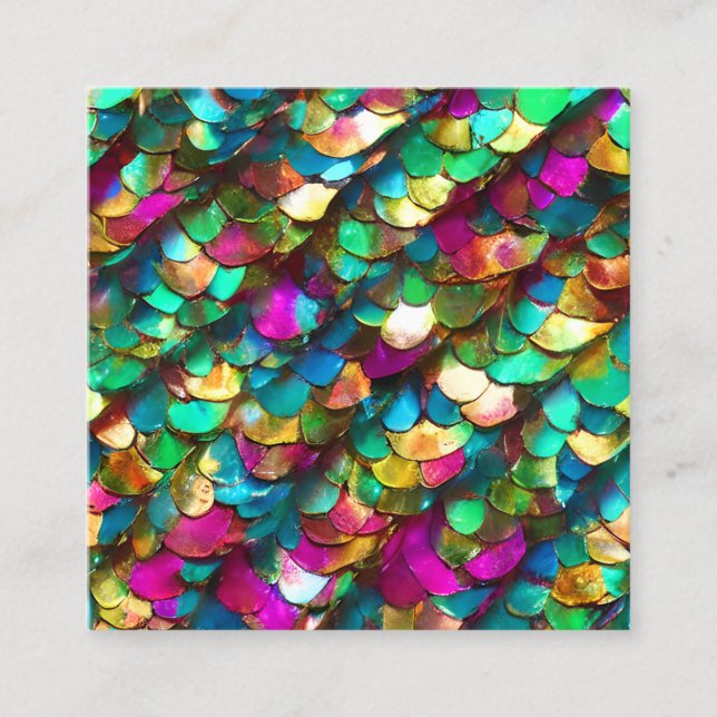 Mermaid Scales Pearled Diamond Mixed Media Graphic Square Business Card (Front)