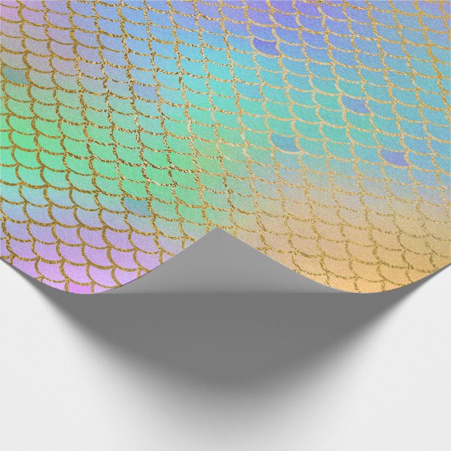 Mermaid Scales Pearlescent Rainbow Under the Sea Wrapping Paper (Corner)