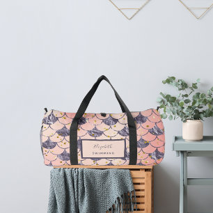 Mermaid scales pink purple duffle bag