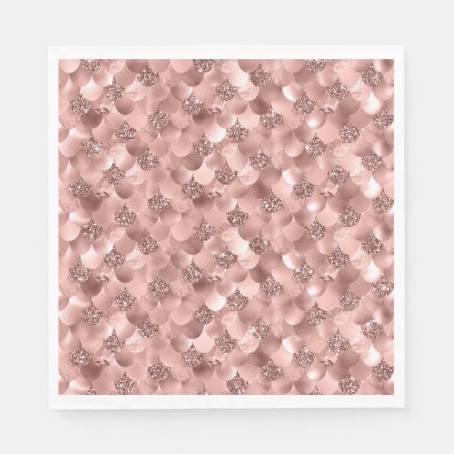 Mermaid Scales Pink Rose Gold Glitter Mauve Blush Napkin (Front)