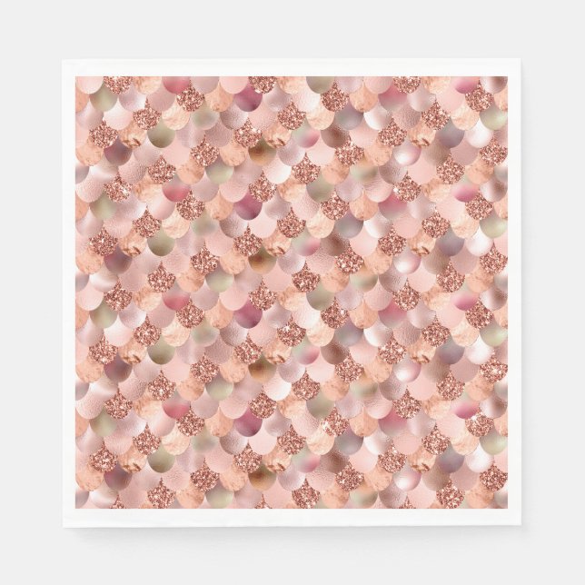 Mermaid Scales Pink Rose Gold Glitter Pink Copper Napkin (Front)
