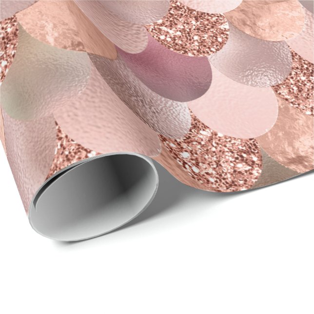 Mermaid Scales Pink Rose Gold Glitter Pink Copper Wrapping Paper (Roll Corner)