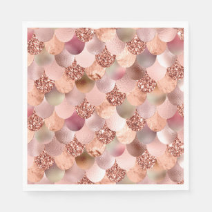 Mermaid Scales Pink Rose Gold Glitter Pink Sparkly Napkin