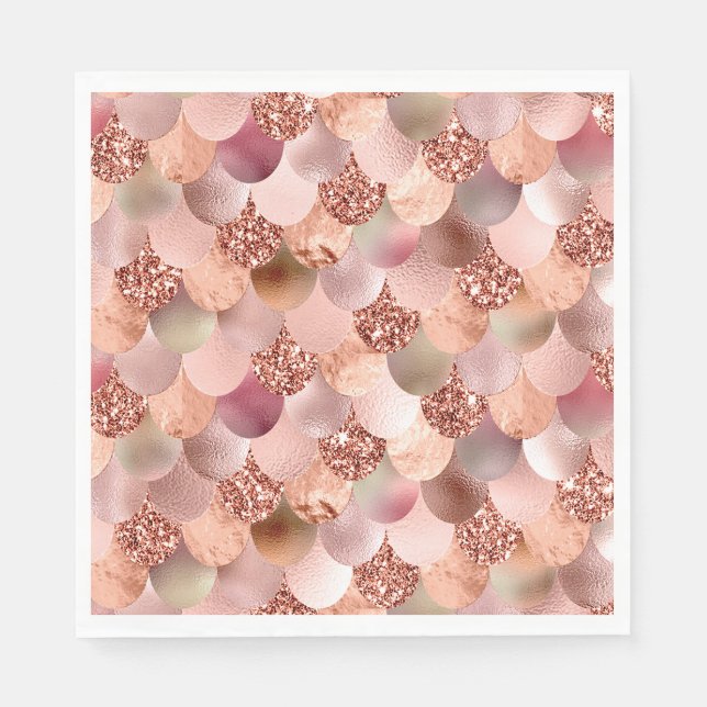 Mermaid Scales Pink Rose Gold Glitter Pink Sparkly Napkin (Front)