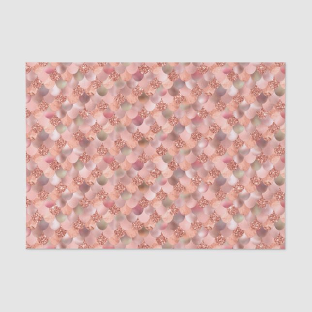 Mermaid Scales Rose Gold Pink Glitter Metallic Tissue Paper (Front)