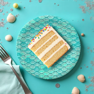 Mermaid Scales Sea Green Turquoise Paper Plate