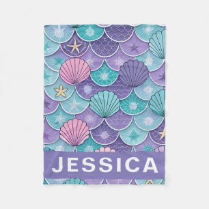 Mermaid Scales Seashell Pattern Fantasy Fleece Blanket