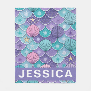 Mermaid Scales Seashell Pattern Fantasy Fleece Blanket