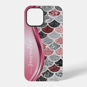 Mermaid Scales Silver Handwritten Name Pink iPhone 12 Pro Case