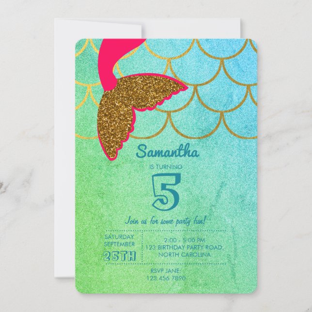 Mermaid Scales Teal Turquoise Glitter Birthday Invitation (Front)