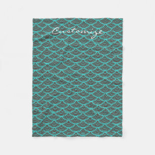 mermaid scales Thunder_Cove black/aqua Fleece Blanket
