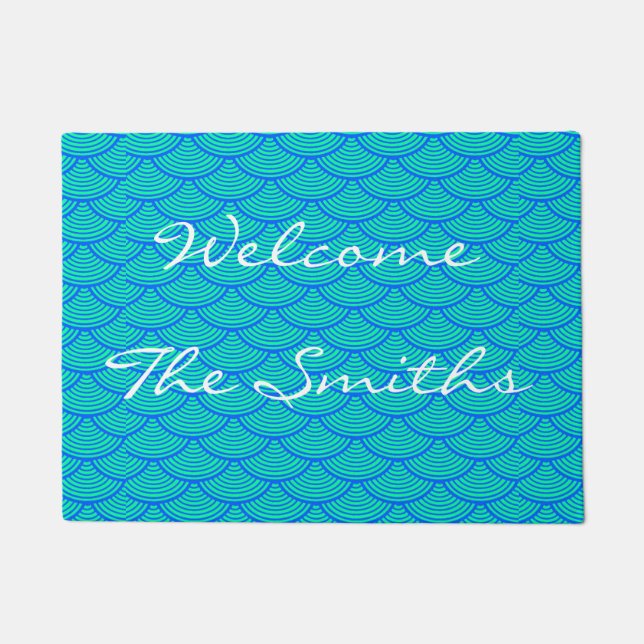 mermaid scales Thunder_Cove blue Doormat (Front)