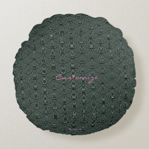 mermaid scales Thunder_Cove grey black Round Cushion