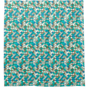 Mermaid Scales, Turquoise, Aqua, Taupe, & Cream Shower Curtain
