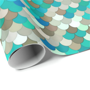 Mermaid Scales, Turquoise, Aqua, Taupe, & Cream Wrapping Paper