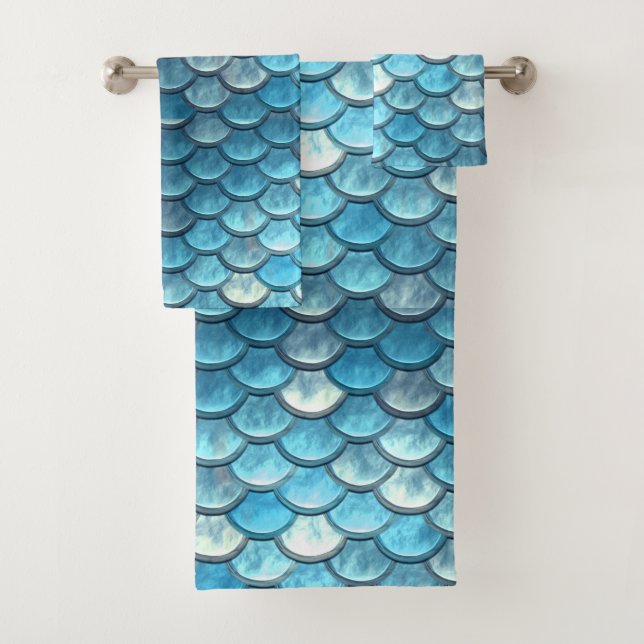 Mermaid Scales Turquoise Bath Towel Set (Insitu)