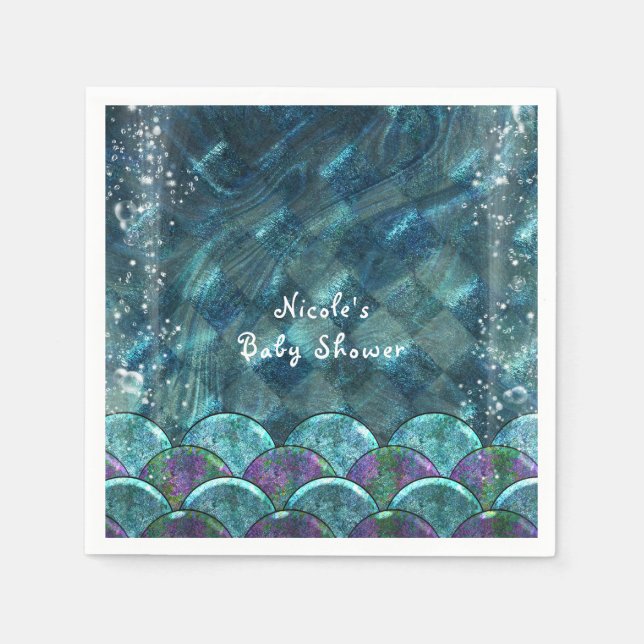 Mermaid Scales Under the Sea Birthday Party Napkin (Front)